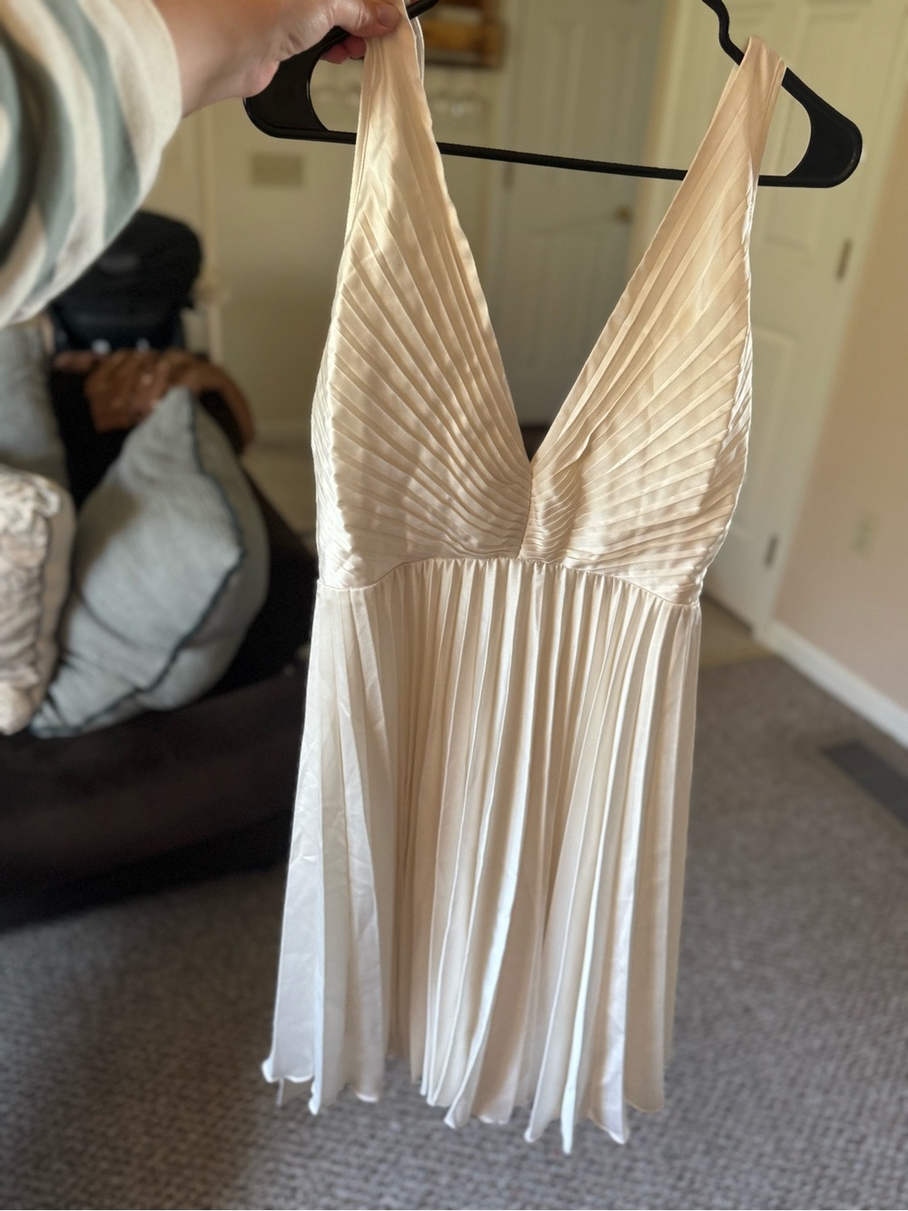 Abercrombie Pleated V-Neck Ivory Satin Dress